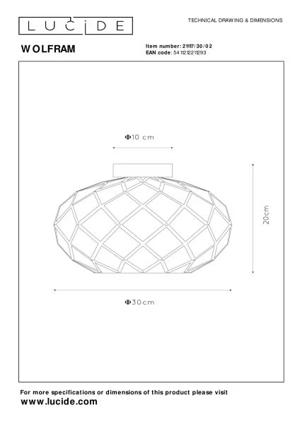 Lucide WOLFRAM - Plafonnière - Ø 30 cm - 1xE27 - Mat Goud / Messing - technisch